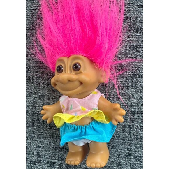 Vintage Troll Doll Set Of 5 With Blue Hair Pink Outfit & Assorted Styles - Picture 14 of 16